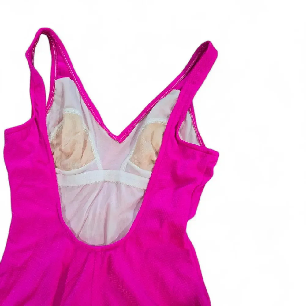 Vintage Le Cove Hot Pink Textured One Piece Swimsuit Size 12 Made in USA - Picture 5 of 9